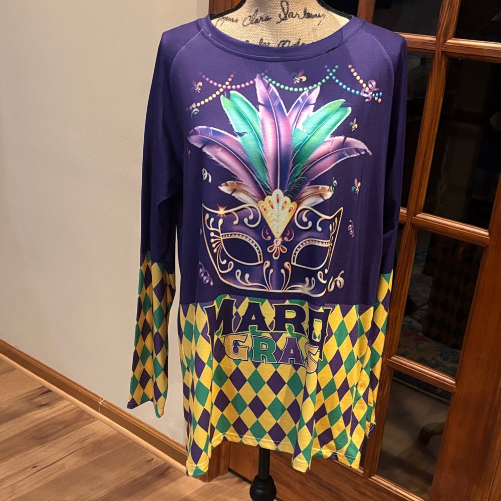 Mardi Gras Long Sleeve Top - Purple, Green, Yellow